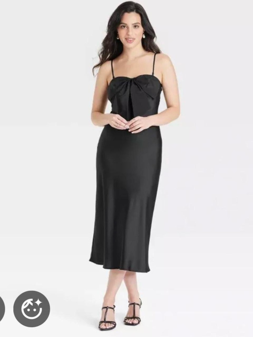 Target Black Satin Midi Dress with Front Bow